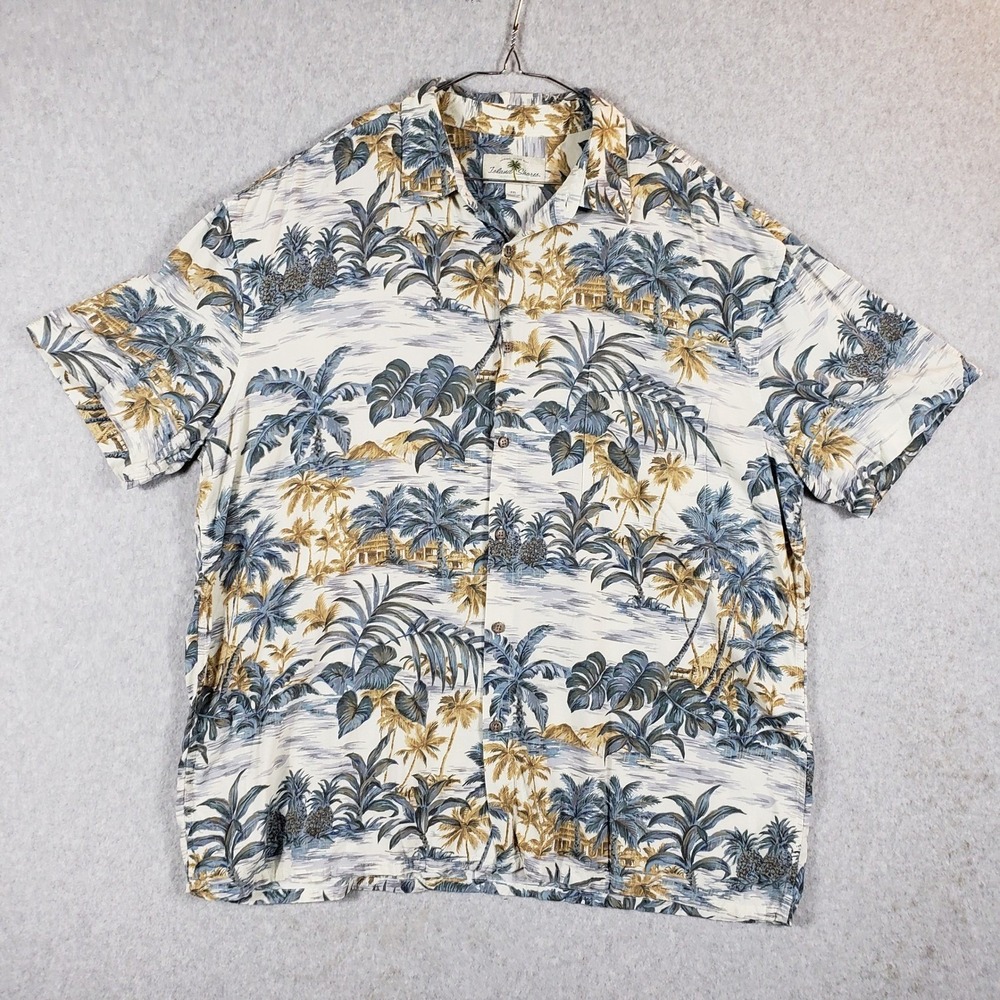 Island Shores XXL Men's Hawaiian Shirt Floral Tropical Blue White Rayon Aloha‎